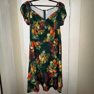 Amazon - 1950s-Style Deep Green Garden/Floral/Fruit Print Swing Dress (Size 2XL)